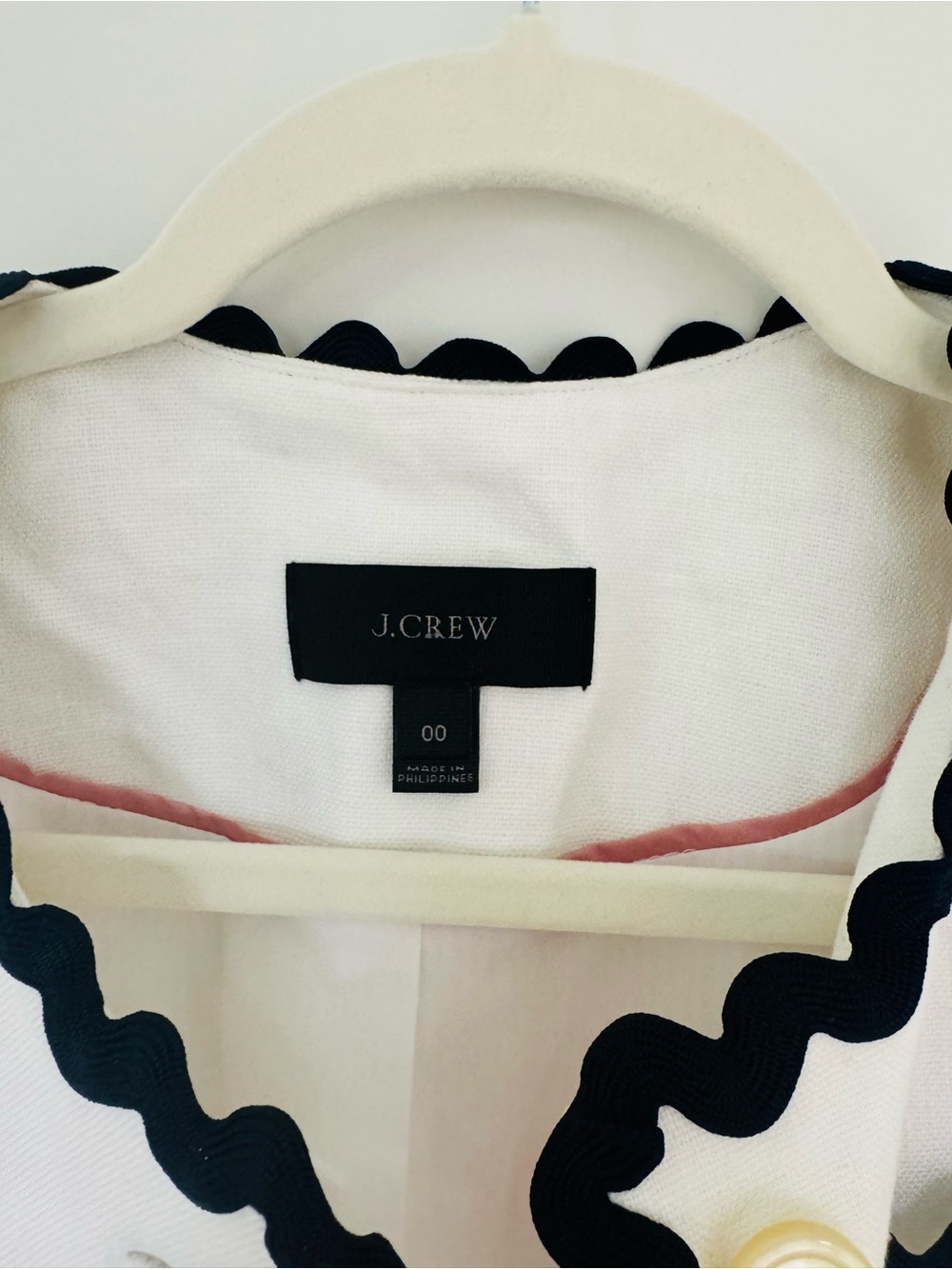 J. Crew White Lady Jacket with Navy Rickrack Trim 00 NWOT - Picture 3 of 7
